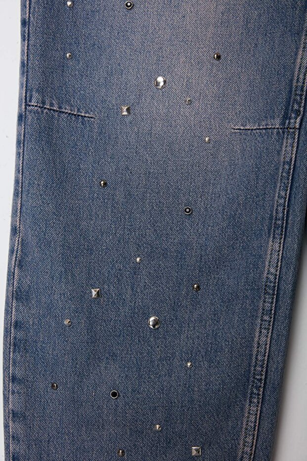 Limited Edition Mavi DÖKÜMLÜ Taş Detaylı Yüksek Bel Baggy Jeans TWOSS26JE00243 - 12