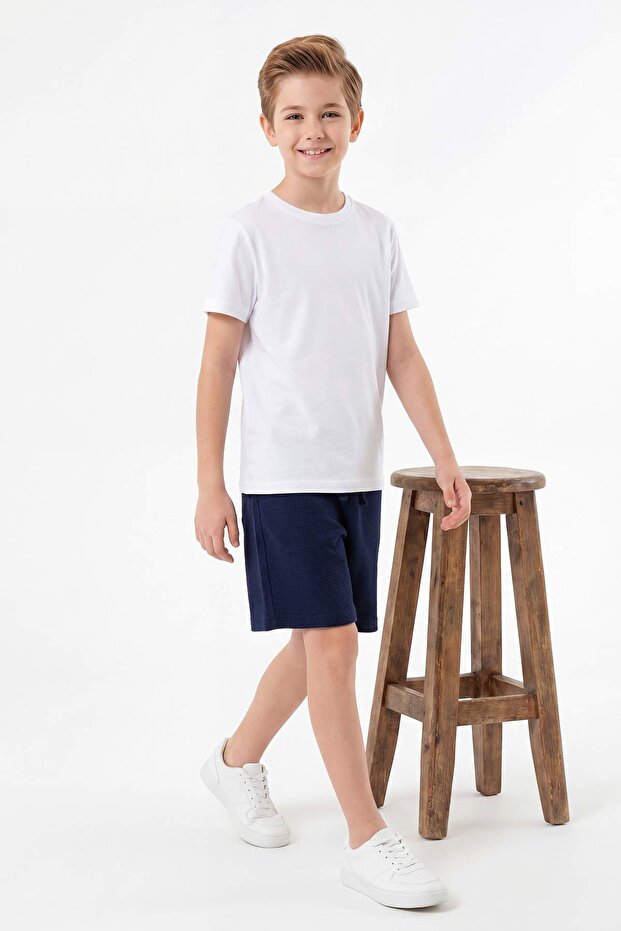 Lacivert-Haki 2'li Düz Örme Erkek Çocuk Şort & Bermuda TKDSS26SR00021 - 5