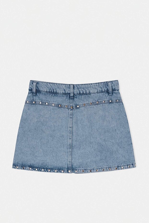 Limited Edition Mavi Trok Detaylı Denim Şort Etek TWOSS26SR00060 - 9