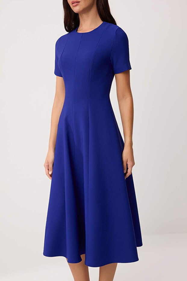 Saks Düz Eteği Belden Açılan Midi Dokuma Elbise TWOSS25EL00790 - 3