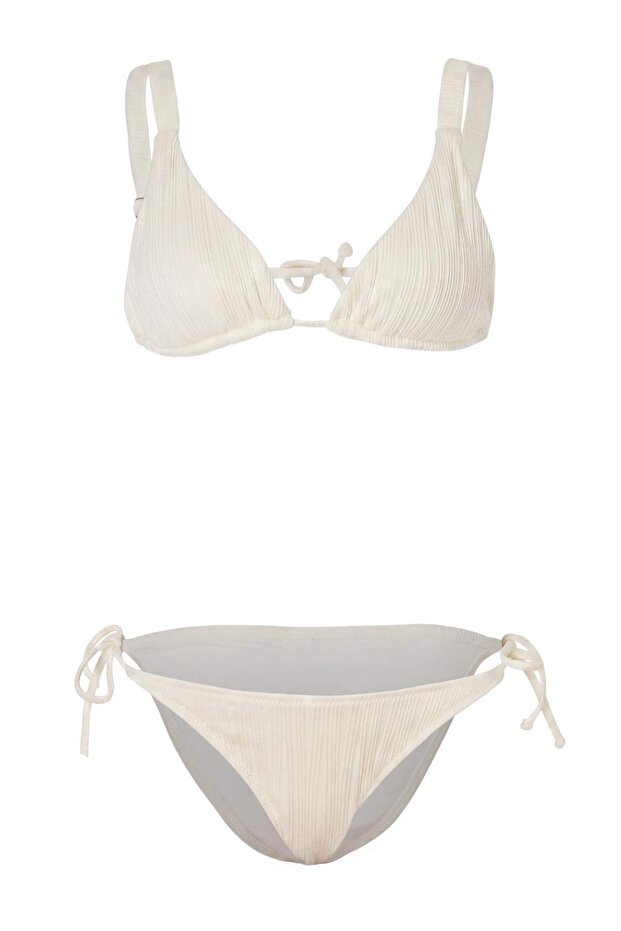 Ekru Dokulu Üçgen Kaplı Normal Bel Regular Bikini Takımı TBESS26BT00098 - 3
