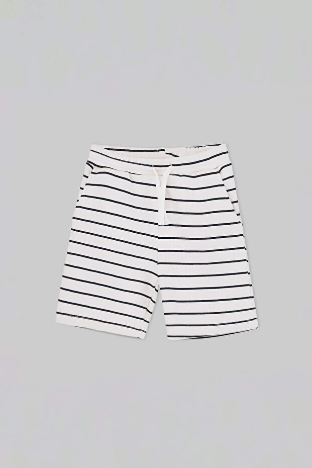 Ekru-Siyah Çizgili İkili Örme Şort & Bermuda TKDSS26SR00020 - 9
