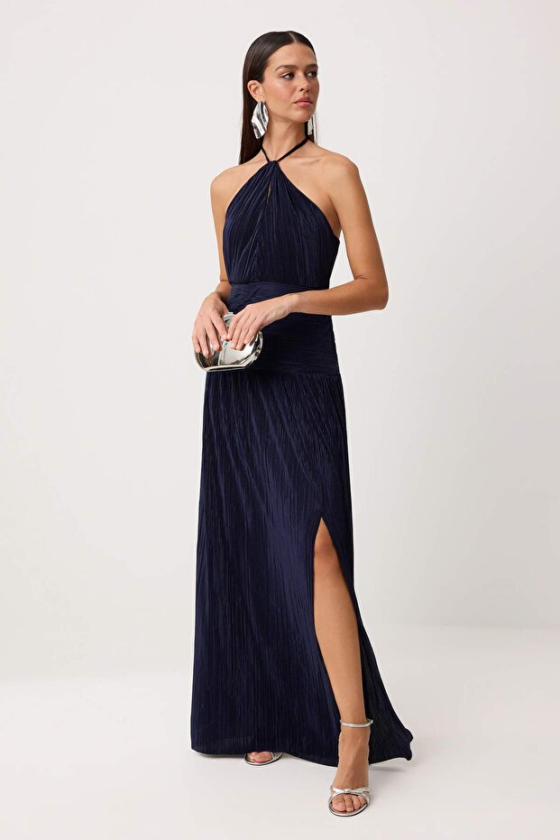 Lacivert Piliseli Maxi Abiye & Mezuniyet Elbisesi TPRSS26AE00119 - 2