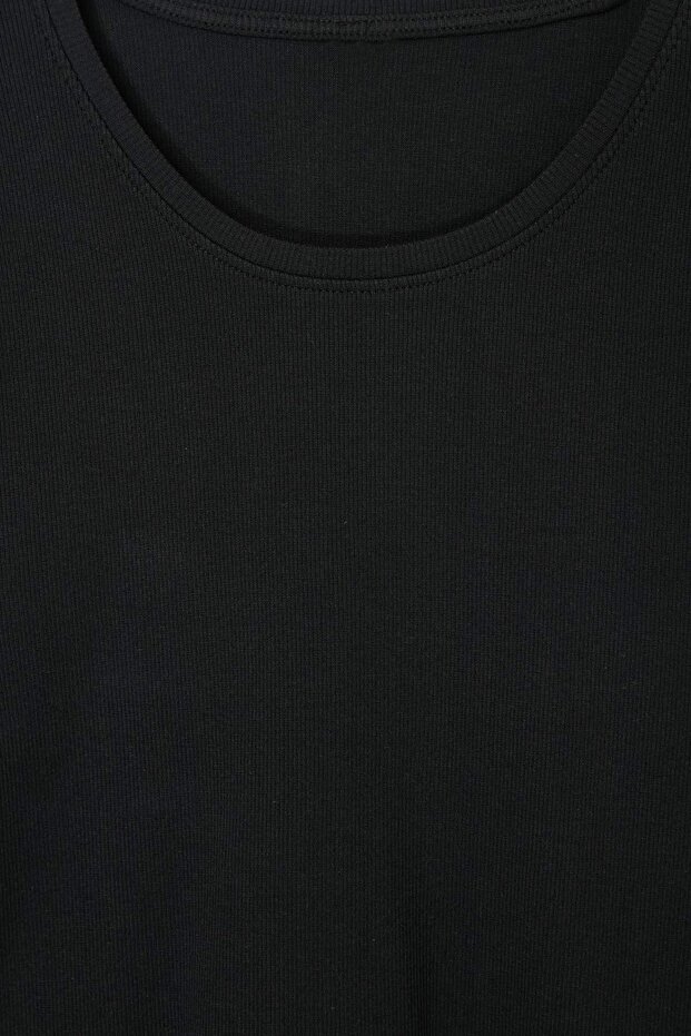 Siyah Bisiklet Yaka Basic Kaşkorse Örme Büyük Beden Bluz TBBSS26AF00131 - 4
