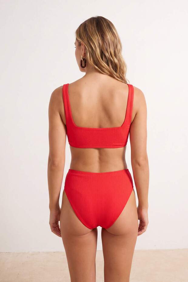 Kırmızı Dokulu Normal Bel Regular Bikini Altı TBESS26BA00014 - 3