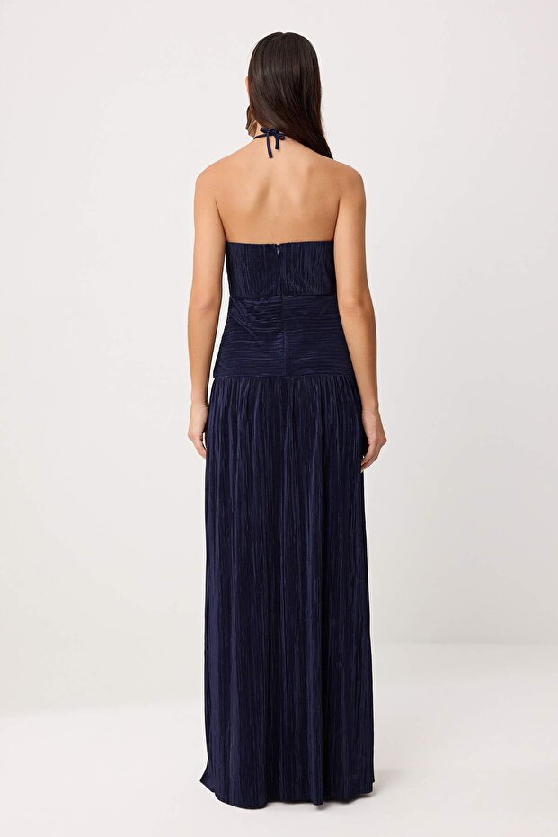 Lacivert Piliseli Maxi Abiye & Mezuniyet Elbisesi TPRSS26AE00119 - 4