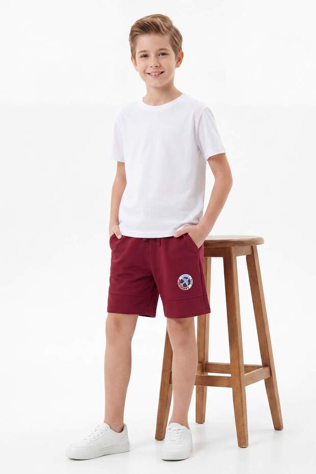Bordo-Lacivert Düz Erkek Çocuk Örme Şort & Bermuda TKDSS26SR00013 - 2