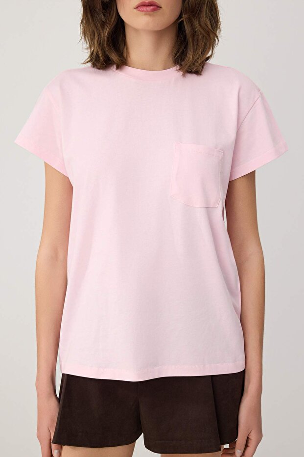 Pembe Regular/Normal Kalıp Düşük Kol Kısa Kollu Pamuklu Örme T shirt TWOSS26TS00278 - 3