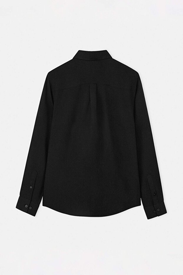 Siyah Keten Karışımlı Regular Fit Yazlık Erkek Gömlek TMNSS26GO00018 - 6