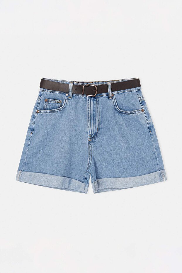 Mavi Kemer Detaylı Yüksek Bel City Boy Denim Şort TWOSS26SR00128 - 6