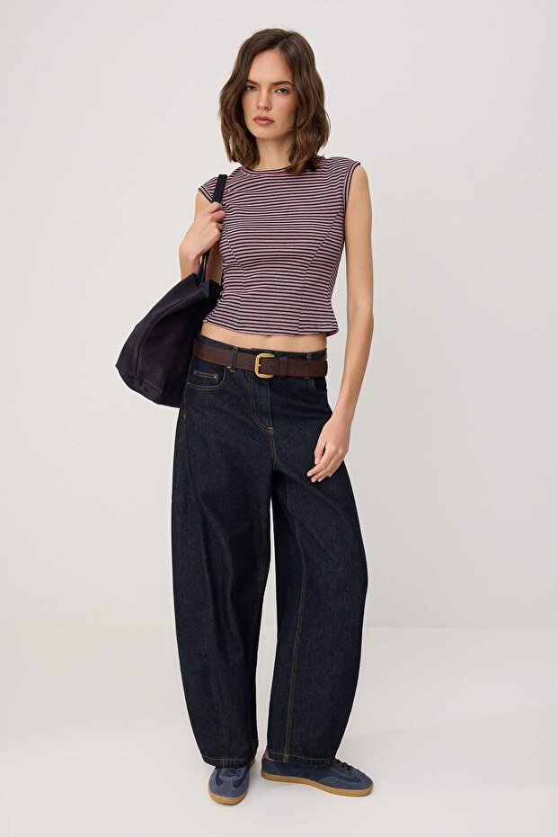 Çok Renkli Fitted/Vücuda Oturan Kolsuz Crop/Kısa Pamuk Ribana Örme Atlet TWOSS26AL00083 - 2