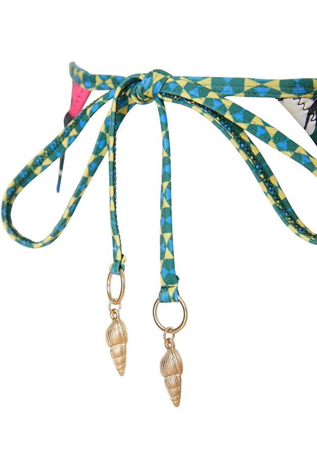 Çiçek Desenli Üçgen Kaplı Charm Aksesuarlı Normal Bel Regular Bikini Takımı TBESS26BT00080 - 5