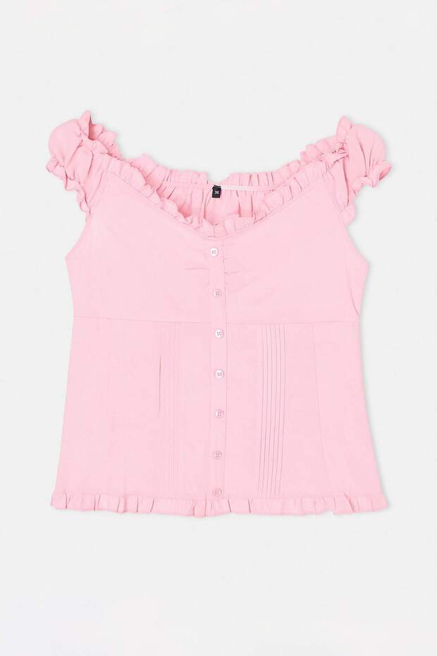 Pembe Nervür Detaylı Poplin Dokuma Bluz TWOSS26BZ00557 - 1