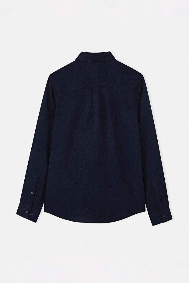 Lacivert Keten Karışımlı Regular Fit Yazlık Erkek Gömlek TMNSS26GO00018 - 6