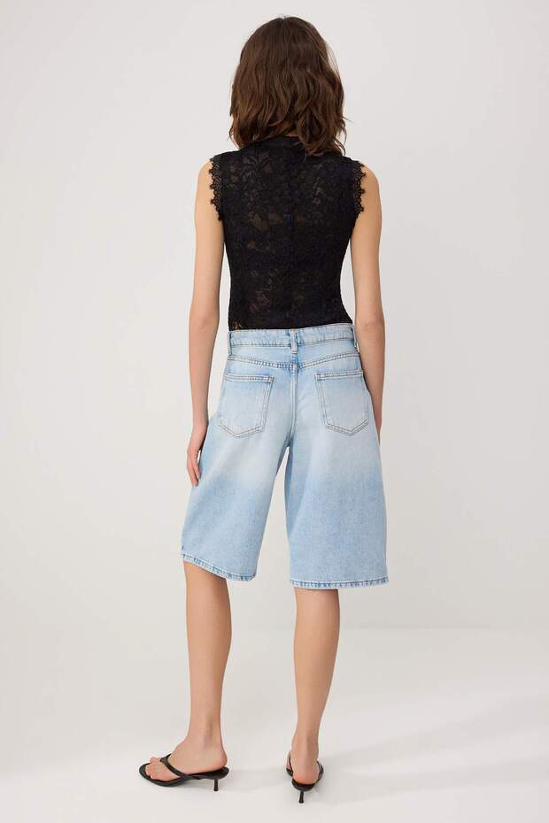 Açık Mavi Tencel Karışımlı Yüksek Bel Denim Bermuda TWOSS26SR00152 - 4