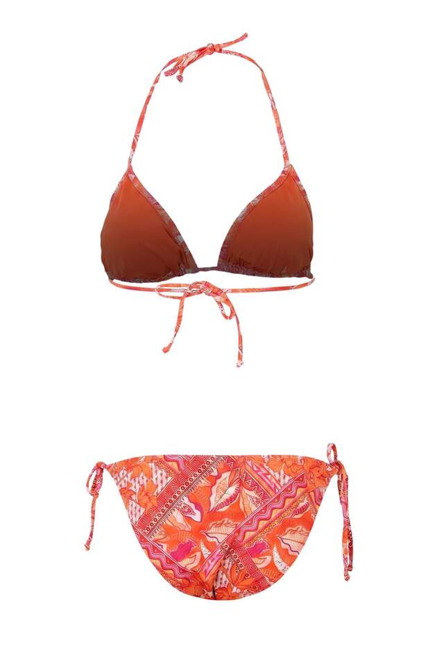 Etnik Desenli Üçgen Kaplı Düşük Bel Regular Bikini Takımı TBESS26BT00145 - 5