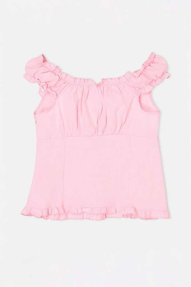 Pembe Nervür Detaylı Poplin Dokuma Bluz TWOSS26BZ00557 - 2