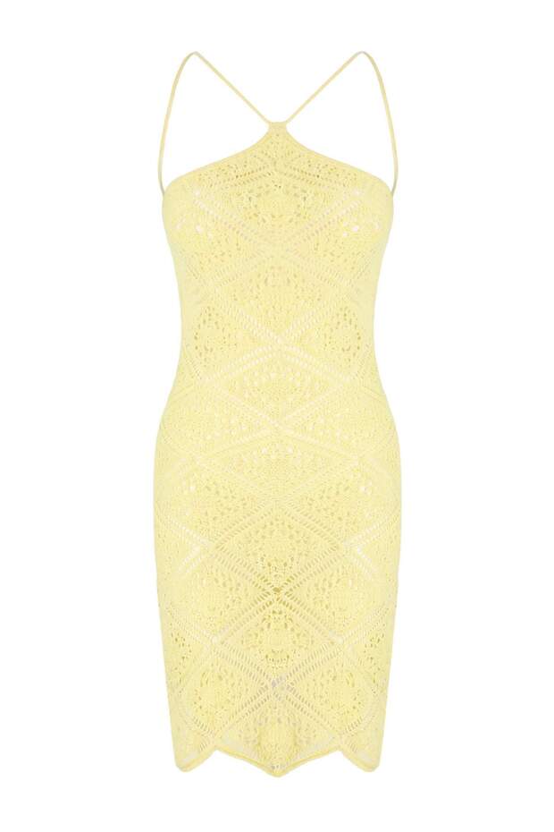 Sarı Örme Mini Halter Yaka Plaj Elbisesi TBESS26EL00046 - 4