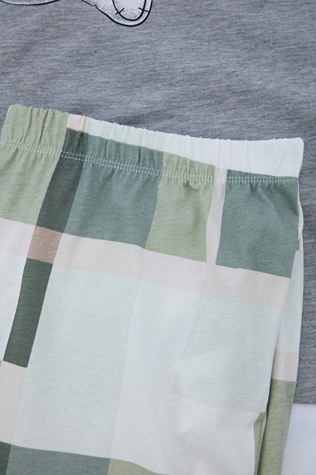 Gri Baskılı Kareli Örme Pijama Takımı TBBAW24AI00020 - 6