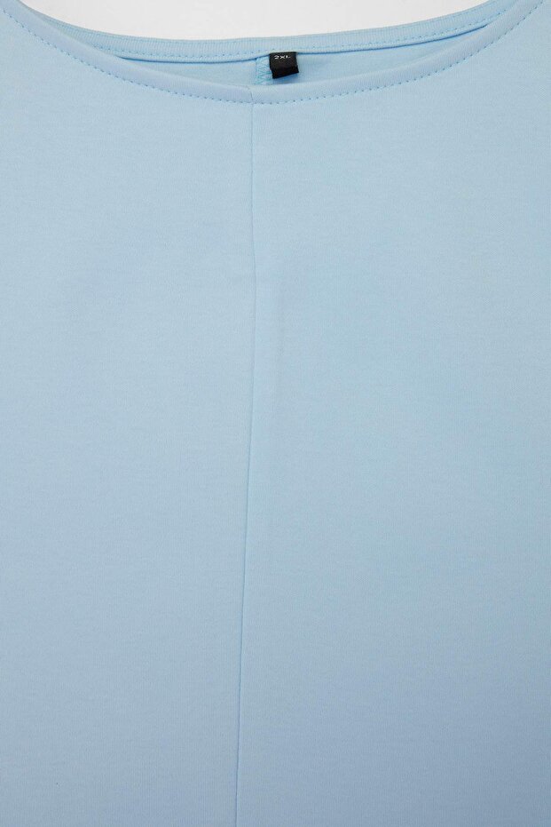 Mavi Sıfır Kol Bisiklet Yaka Esnek Örme Büyük Beden Bluz TBBSS26AF00165 - 6