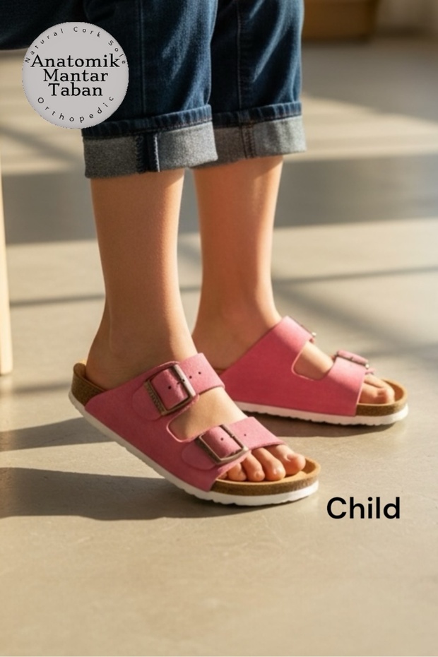 Children's Anatomical Natural Cork Sole Genuine Leather Arch Supported Slippers