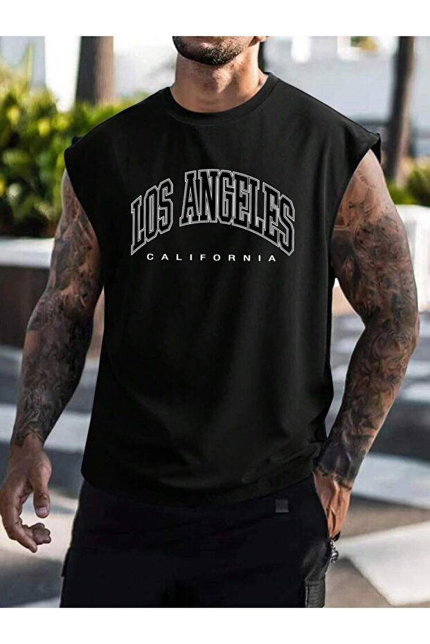 Los Angeles Printed Oversize Unisex Sleeveless T-Shirt