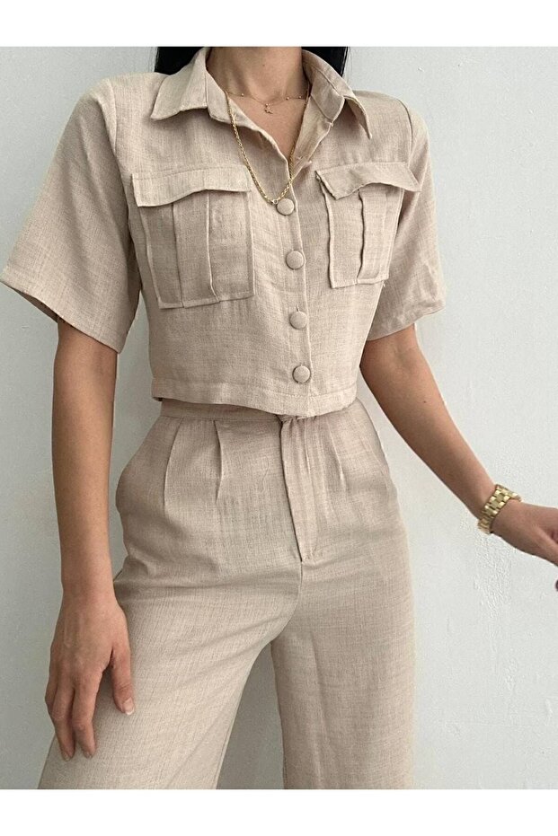 Ikmal Linen Shirt Jacket Pants Women's Set