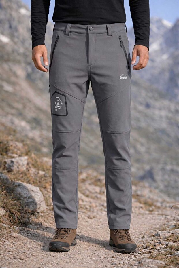 Sinwear Men's Gray Winter Waterproof Windproof Outdoor Softshell Pants with Fleece Inside