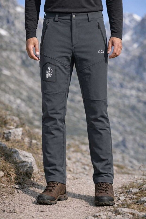 Sinwear Men's Smoked Winter Waterproof Windproof Outdoor Softshell Pants with Fleece Lining