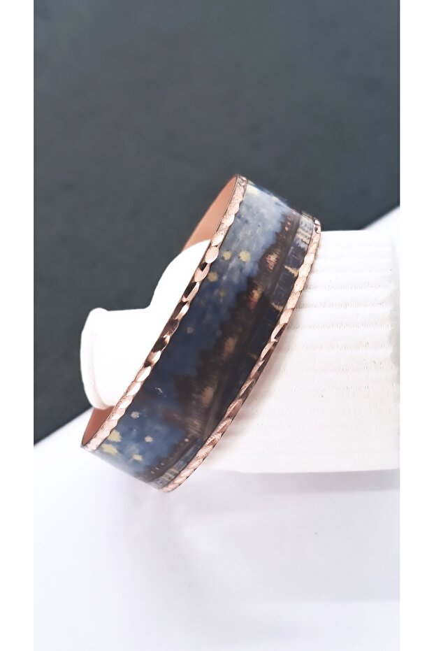 Blue Flower Patterned Copper Bracelet - 1