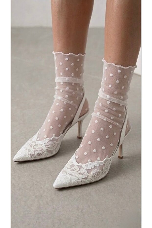 White Polka Dot Tulle Socks
