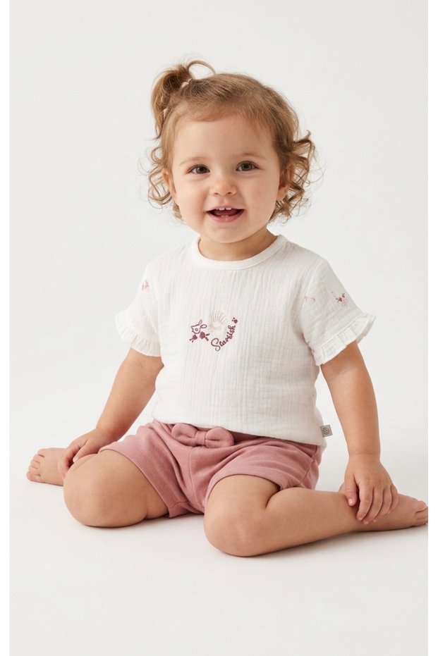 Baby Girl Organic Muslin Top and Cotton Shorts Summer Two-Piece Set