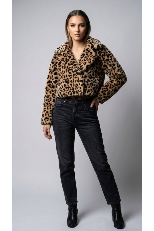 New Season Leopard Print Crop Faux Fur Coat