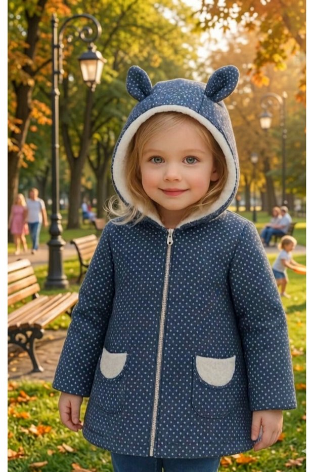 Girls Boys Kids Baby Pink Red Navy Blue Polka Dot Patterned Hooded Cute Stylish Coat Jacket