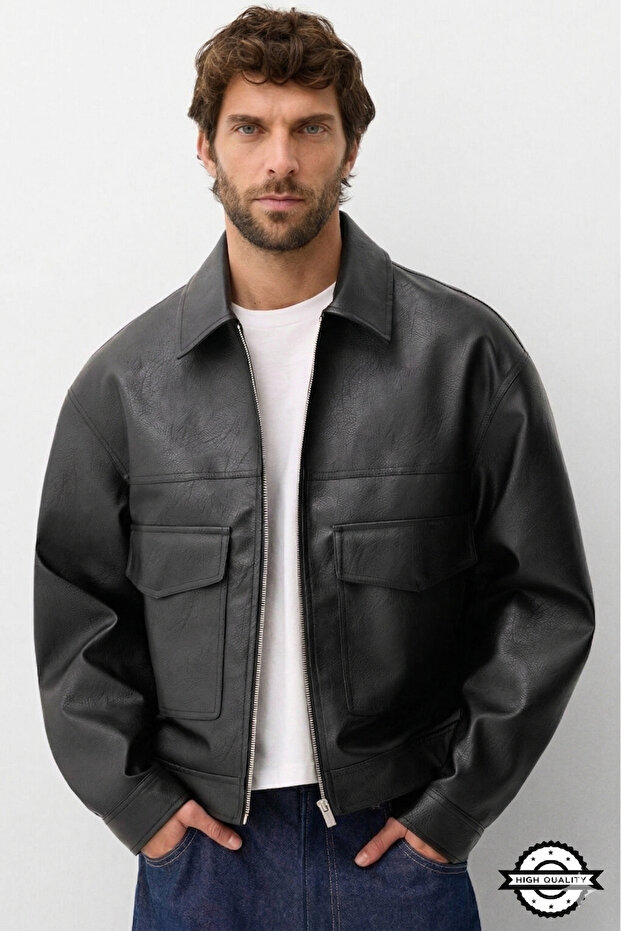 Zra model new season boxy fit four seasons viral men's leather jacket coat