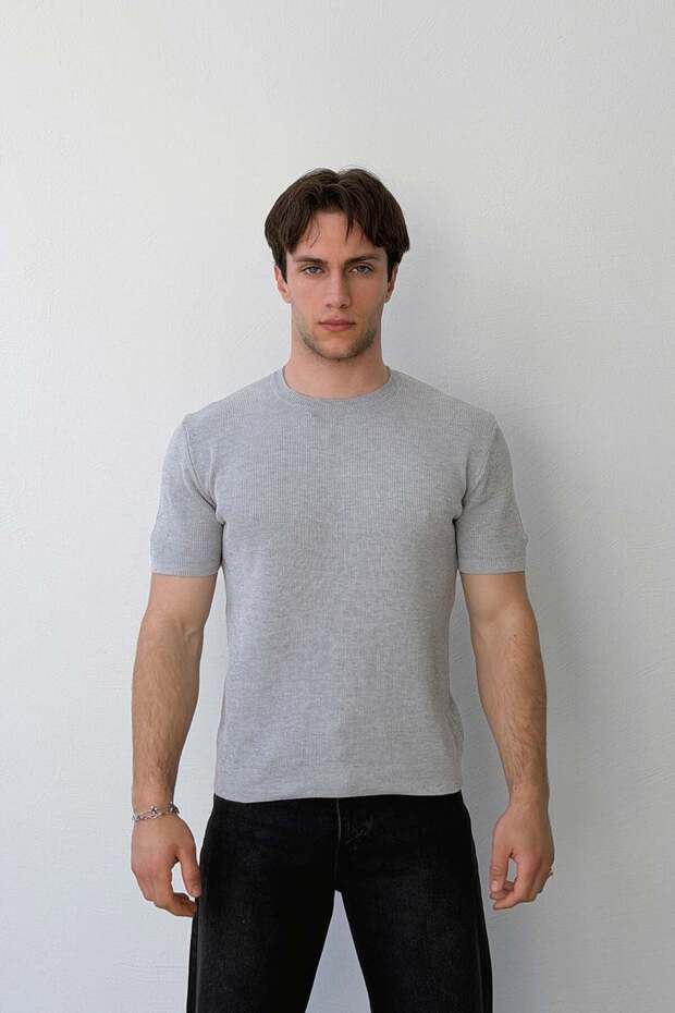 Ribbed Knitwear Short Sleeve T-Shirt