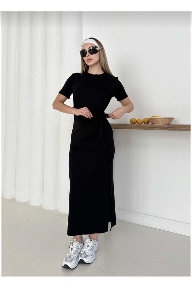 Women's Modal Fabric Lacing Detail Slit Dress