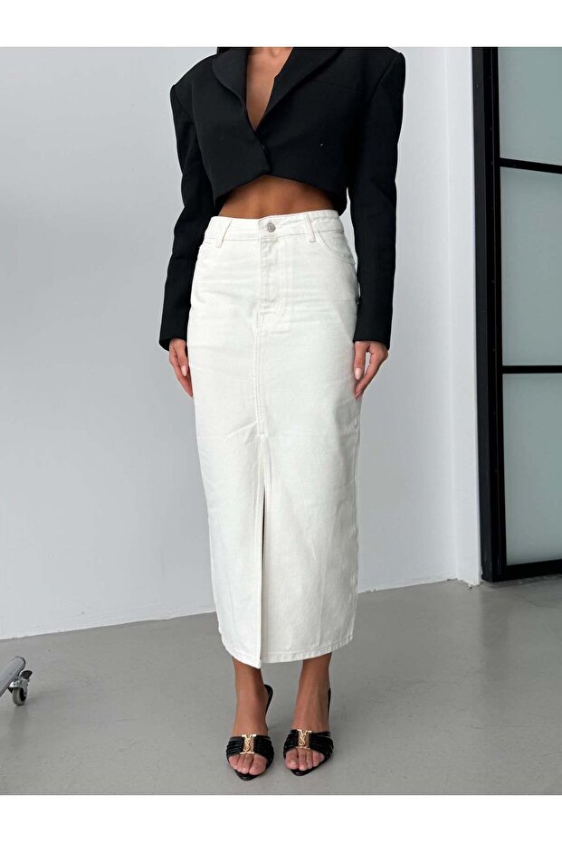 High Waist Slit Denim Skirt