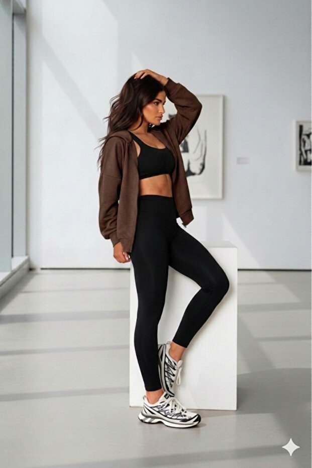 Women's Brown Hooded Full Zip Cardigan Jacket