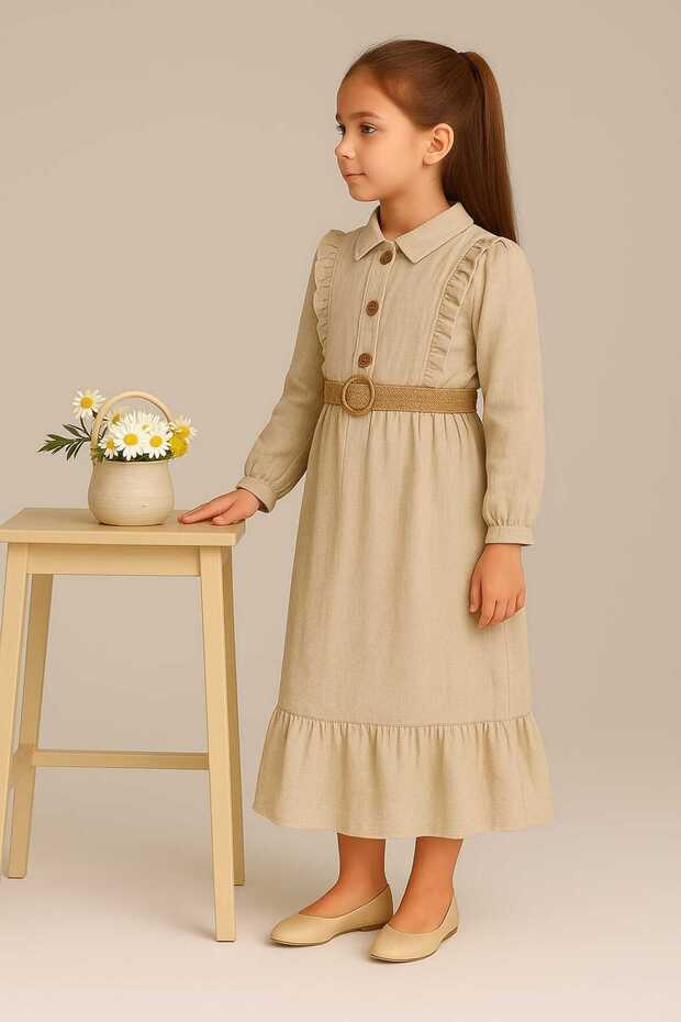 Long Sleeve Organic Muslin Dress with Belt