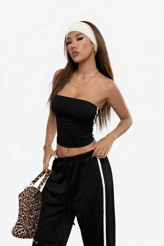 Side-Striped Crop Top and Wide-Leg Sweatpants Set