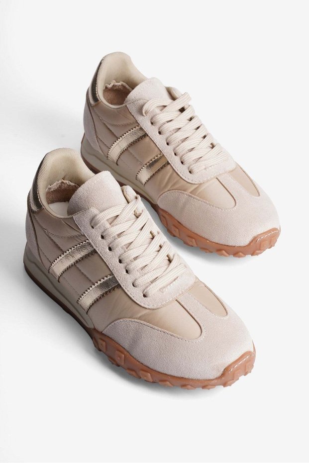 Women's Sneaker Suede Detailed Lace-Up Sports Shoes Brano Beige