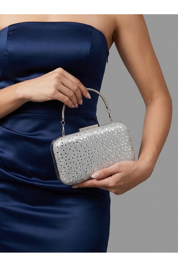 Silver Color Crystal Stone Women's Evening Dress Bag Wedding Engagement Graduation