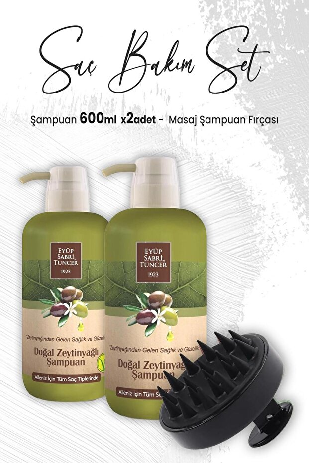 Olive Oil Shampoo 600 ml X 2 Pieces and Massage Shampoo Brush Black