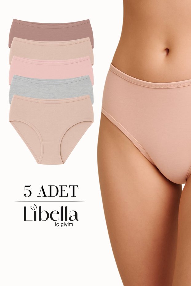 Women's high-waisted cotton bato panties 5-pack – stretchy, firming, soft-colored underwear with lycra