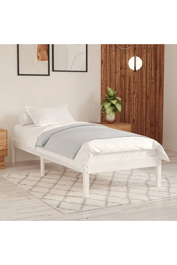 810003 Bed Frame without Mattress White Solid Wood 90x200 cm
