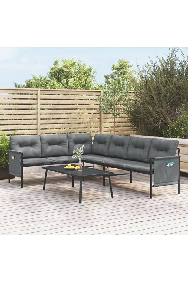 Garden Corner Sofa Anthracite Steel and Textilene