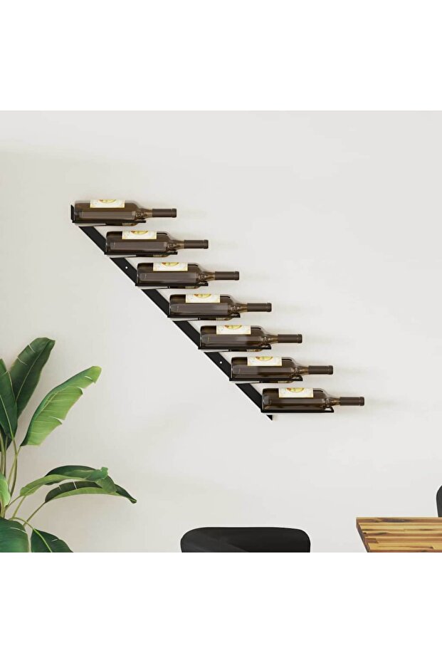 Wall-mounted Wine Rack for 7 Bottles Black Metal