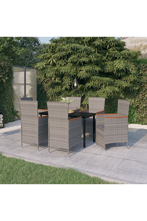 7 Piece Garden Dining Set with Cushions Grey