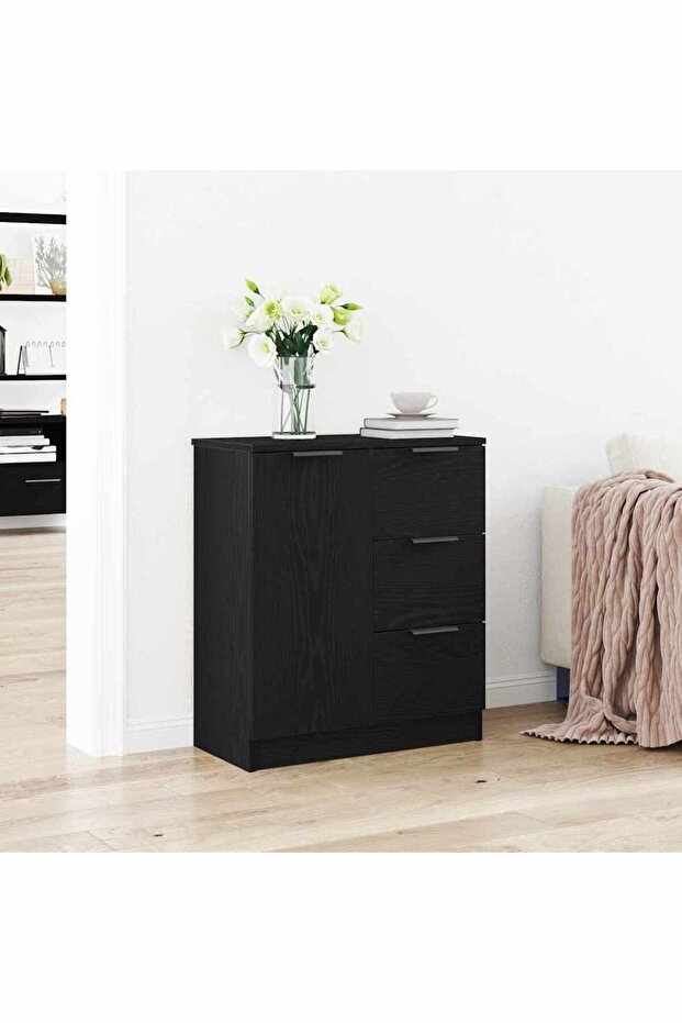Sideboard with Drawer Black Oak 60 x 30 x 70 cm Engineered Wood